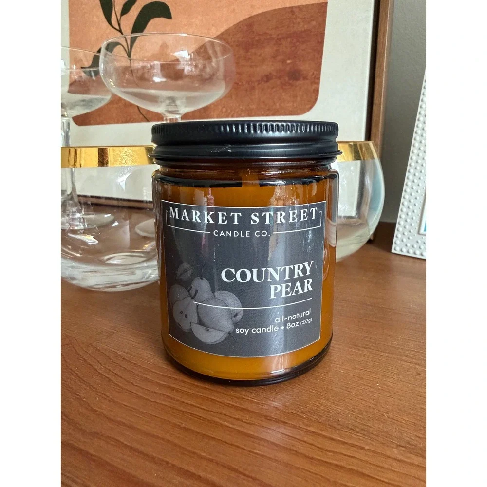 Market Street Candle Co Country Pear 8oz Brown Amber Jar Soy Wax Candle